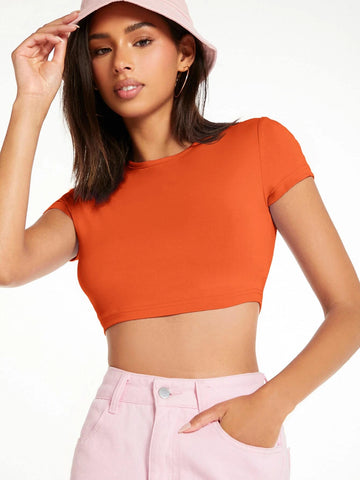 Solid Round Neck Crop Top Solid Round Neck Crop Top