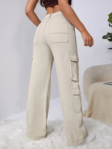 High Waisted Flap Pocket Cargo Jeans High Waisted Flap Pocket Cargo Jeans