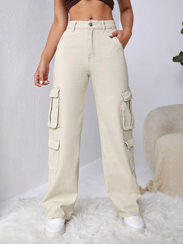 High Waisted Flap Pocket Cargo Jeans High Waisted Flap Pocket Cargo Jeans