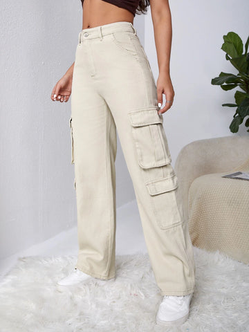 High Waisted Flap Pocket Cargo Jeans High Waisted Flap Pocket Cargo Jeans