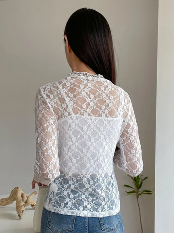 DAZY Mock Neck Lace Top Without Camisole DAZY Mock Neck Lace Top Without Camisole