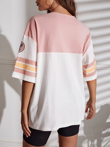 Colorblock & Letter Graphic Drop Shoulder Longline Tee Colorblock & Letter Graphic Drop Shoulder Longline Tee