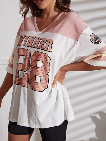 Colorblock & Letter Graphic Drop Shoulder Longline Tee Colorblock & Letter Graphic Drop Shoulder Longline Tee