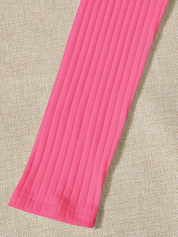 Lace Trim Bow Front Rib-knit Tee Lace Trim Bow Front Rib-knit Tee