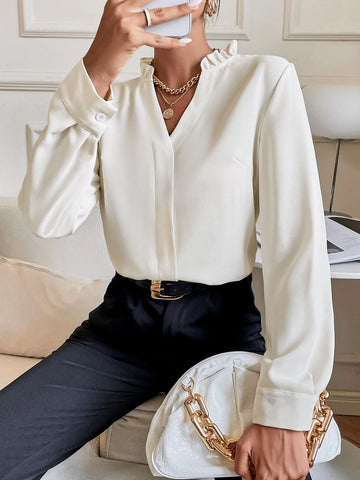 Solid Notched Neck Shirt Solid Notched Neck Shirt