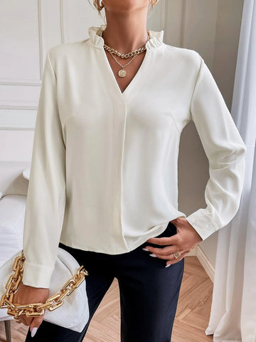 Solid Notched Neck Shirt Solid Notched Neck Shirt