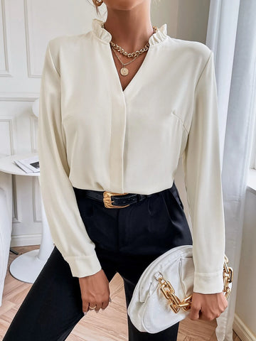 Solid Notched Neck Shirt Solid Notched Neck Shirt