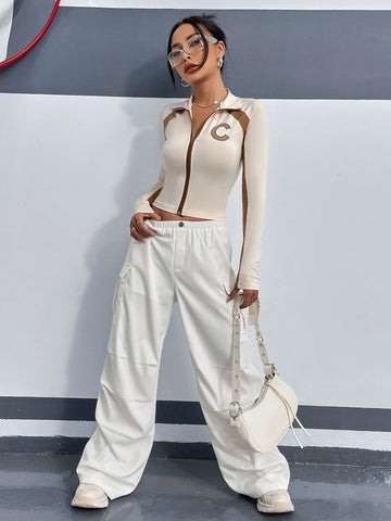 Letter Graphic Contrast Panel Raglan Sleeve Crop Tee Letter Graphic Contrast Panel Raglan Sleeve Crop Tee