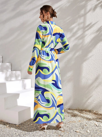 Allover Print Belted Shirt Dress Allover Print Belted Shirt Dress