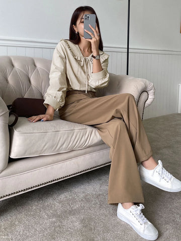 DAZY Frill Trim Statement Collar Tie Front Shirt DAZY Frill Trim Statement Collar Tie Front Shirt