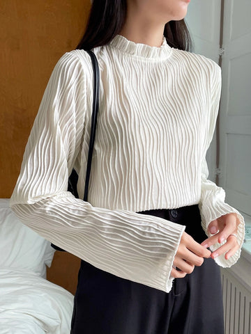 DAZY Frill Neck Keyhole Back Tee DAZY Frill Neck Keyhole Back Tee