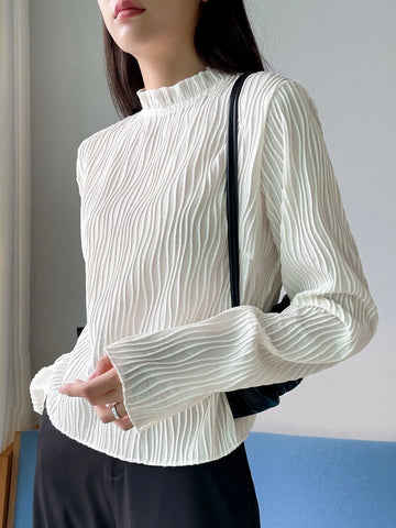 DAZY Frill Neck Keyhole Back Tee DAZY Frill Neck Keyhole Back Tee