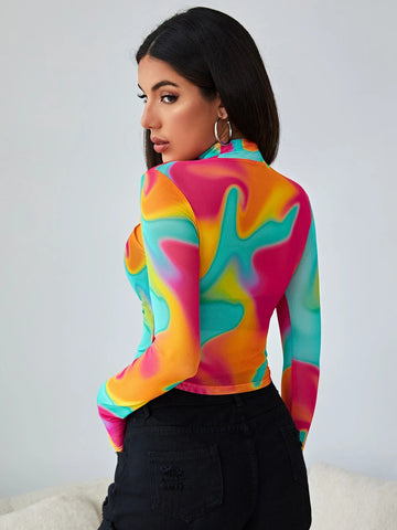 Tie Dye Colorblock Ruched Front Tee Tie Dye Colorblock Ruched Front Tee