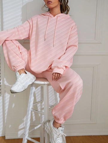 Solid Drop Shoulder Drawstring Hoodie & Sweatpants Solid Drop Shoulder Drawstring Hoodie & Sweatpants