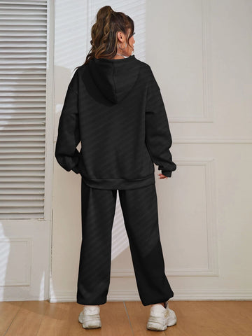 Solid Drop Shoulder Drawstring Hoodie & Sweatpants Solid Drop Shoulder Drawstring Hoodie & Sweatpants