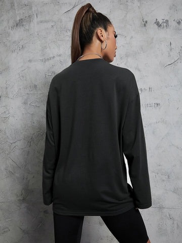 Letter Embroidery Drop Shoulder Tee Letter Embroidery Drop Shoulder Tee