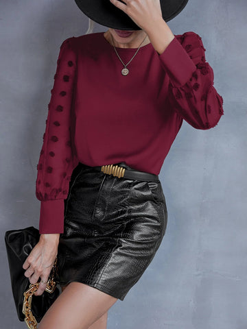 Solid Swiss Dot Bishop Sleeve Blouse Solid Swiss Dot Bishop Sleeve Blouse