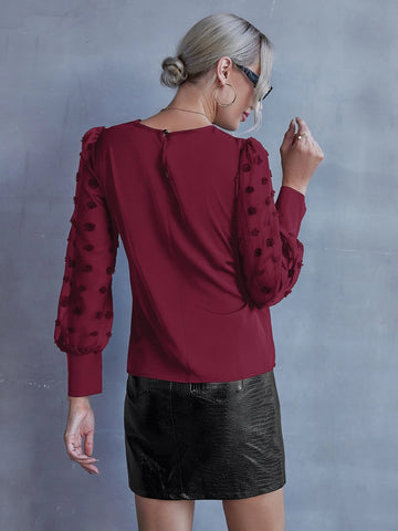 Solid Swiss Dot Bishop Sleeve Blouse Solid Swiss Dot Bishop Sleeve Blouse