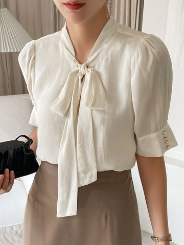 DAZY Tie Neck Puff Sleeve Blouse DAZY Tie Neck Puff Sleeve Blouse