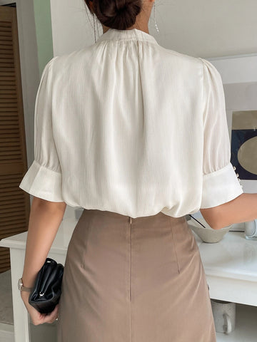 DAZY Tie Neck Puff Sleeve Blouse DAZY Tie Neck Puff Sleeve Blouse