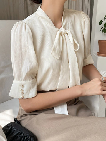 DAZY Tie Neck Puff Sleeve Blouse DAZY Tie Neck Puff Sleeve Blouse