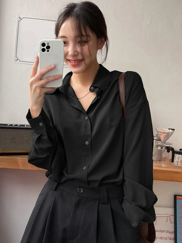 Dazy-Less Drop Shoulder Button Through Shirt Dazy-Less Drop Shoulder Button Through Shirt
