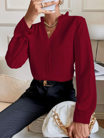 Solid Notched Neck Shirt Solid Notched Neck Shirt