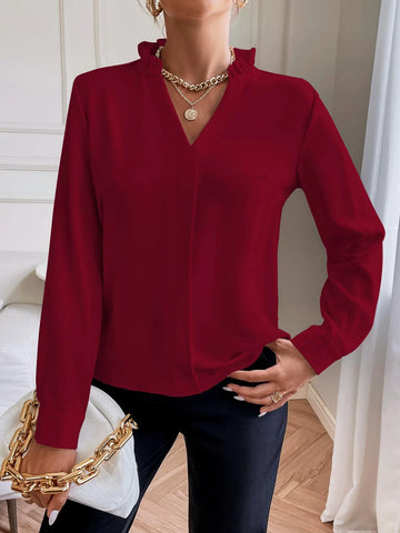 Solid Notched Neck Shirt Solid Notched Neck Shirt