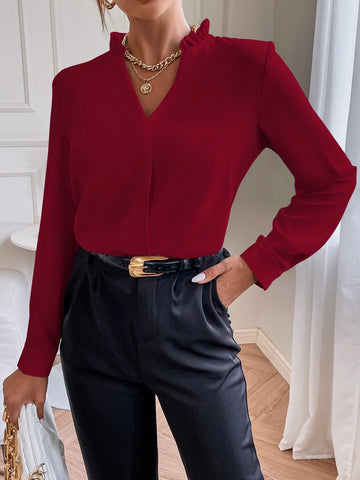 Solid Notched Neck Shirt Solid Notched Neck Shirt