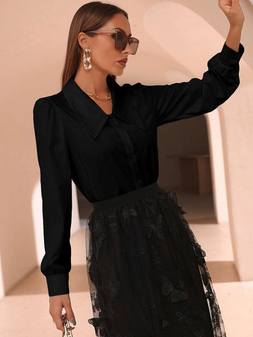 Solid Puff Sleeve Shirt Solid Puff Sleeve Shirt