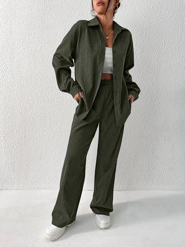 Solid Drop Shoulder Shirt & Pants Solid Drop Shoulder Shirt & Pants