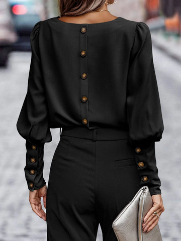Solid Button Back Blouse Solid Button Back Blouse