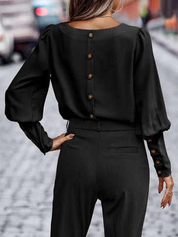 Solid Button Back Blouse Solid Button Back Blouse