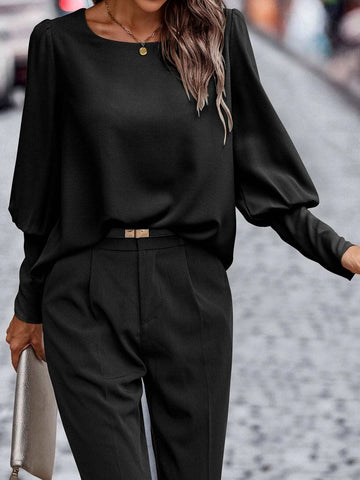 Solid Button Back Blouse Solid Button Back Blouse