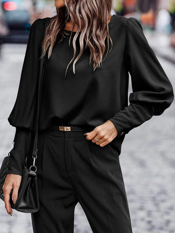 Solid Button Back Blouse Solid Button Back Blouse