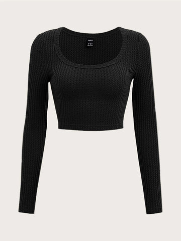 Scoop Neck Rib-knit Crop Tee Scoop Neck Rib-knit Crop Tee