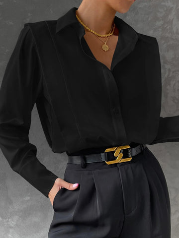 Solid Button Front Curved Hem Shirt Solid Button Front Curved Hem Shirt
