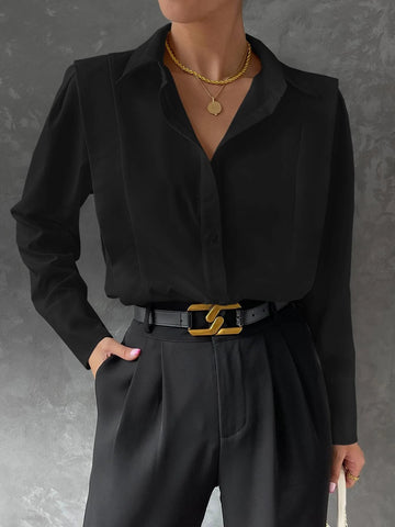 Solid Button Front Curved Hem Shirt Solid Button Front Curved Hem Shirt