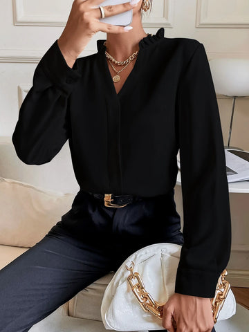 Solid Notched Neck Shirt Solid Notched Neck Shirt