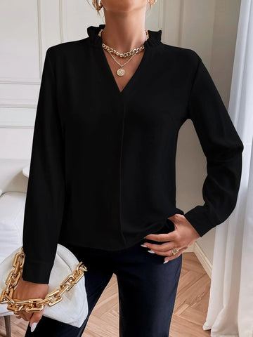 Solid Notched Neck Shirt Solid Notched Neck Shirt