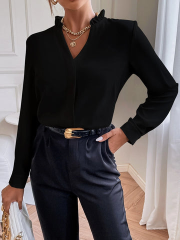 Solid Notched Neck Shirt Solid Notched Neck Shirt