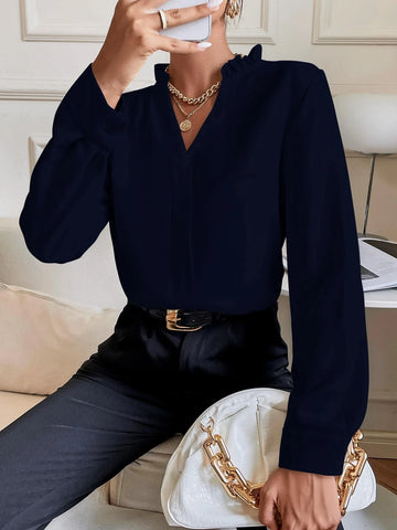 Solid Notched Neck Shirt Solid Notched Neck Shirt