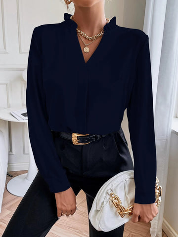Solid Notched Neck Shirt Solid Notched Neck Shirt