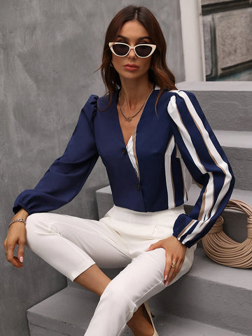 Color Block Button Front Blouse Color Block Button Front Blouse