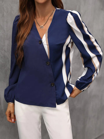 Color Block Button Front Blouse Color Block Button Front Blouse