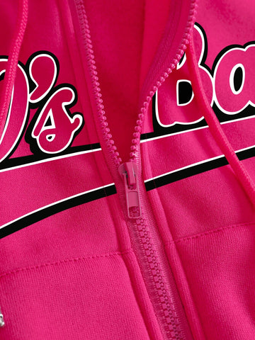 Letter Graphic Zip Up Drawstring Thermal Hoodie & Track Shorts Letter Graphic Zip Up Drawstring Thermal Hoodie & Track Shorts