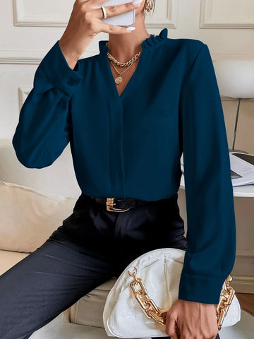 Solid Notched Neck Shirt Solid Notched Neck Shirt