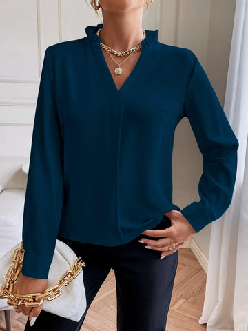Solid Notched Neck Shirt Solid Notched Neck Shirt