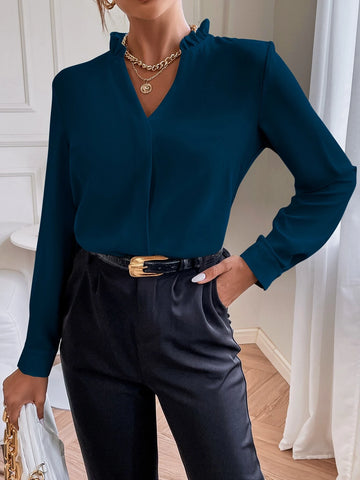 Solid Notched Neck Shirt Solid Notched Neck Shirt
