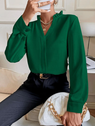 Solid Notched Neck Shirt Solid Notched Neck Shirt